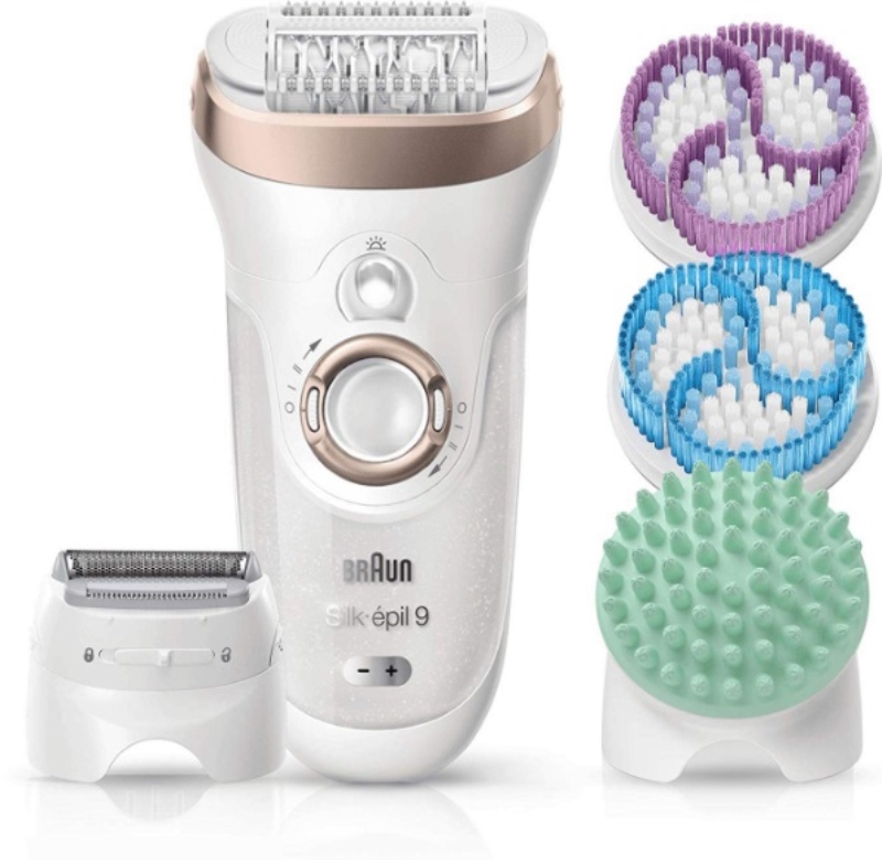 BRAUN Silk épil 9 (9890) SkinSpa epilatore Braun wet & dry 40 pinzette bianco e rosa + 3 accessori